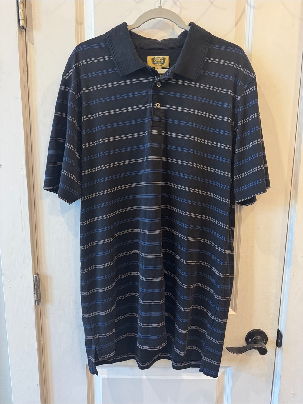 The Foundry Supply Co. Navy Polo with Light Blue & White Stripes size XL Tall